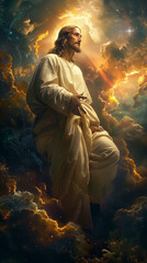 Portrait of Jesus- religious leader revered in Christianity, one of the world’s major religions. He is regarded by most Christians as the Incarnation of God.  - obrazy, fototapety, plakaty