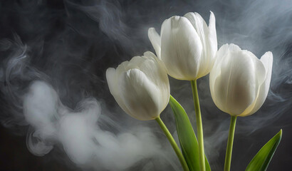 Tulipany, białe kwiaty. Abstrakcyjne tło kwiatowe - obrazy, fototapety, plakaty