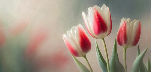 Czerwone tulipany, pastelowe wiosenne kwiaty. Tło kwiatowe, wiosna - obrazy, fototapety, plakaty