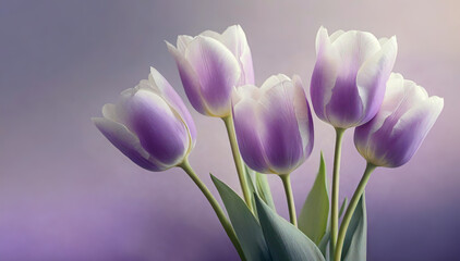 Tulipany, fioletowe kwiaty. Wiosenne tło kwiatowe. Pastelowe kolory - obrazy, fototapety, plakaty