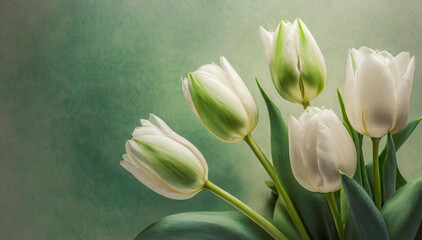 Zielone tło kwiatowe, wiosenne tulipany