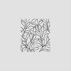 leaves and twigs drawn in sketch style, art element in square shape without sides