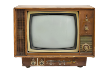 Vintage TV Set With White Screen. On a Clear PNG or White Background.