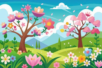 Obraz premium spring-blooming-flowers background vector illustration 