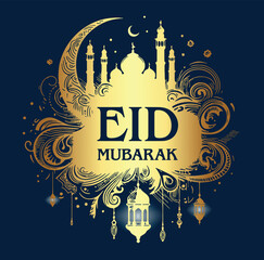 Fototapeta na wymiar Eid Mubarak gold vector stencil illustration for a special card