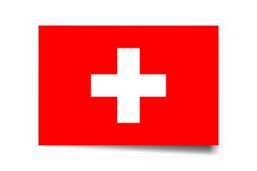 Fototapeta premium Switzerland flag - rectangle card with dropped shadow isolated on white background.