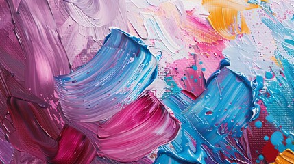 Colorful abstract painting background. Thick oil paint. Bright colors. Pink, blue, white and yellow.