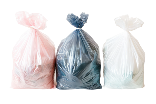 Three Bags of Trash Abandoned Next to Each Other. On a Clear PNG or White Background.