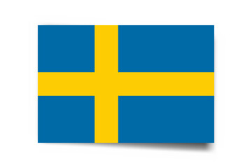 Sweden flag - rectangle card with dropped shadow isolated on white background.