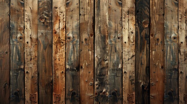 The image is a high-resolution texture of a wooden fence. The wood is old and weathered, with a rich, dark brown color.
