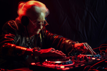 Grandmother dj, lighting, red colour accents