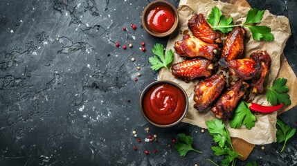 bbq chicken wings with tomato sauce in asian style 