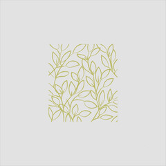 green leaves and twigs drawn in sketch style, art element in square shape without sides
