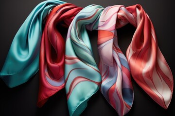 Peppermint twist patterned silk scarves.