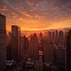 beautiful sunrise in big city 