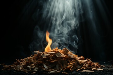 Playing light rays over the fire on a black background - obrazy, fototapety, plakaty
