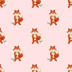 Seamless pattern Cute forest animals kids Fox