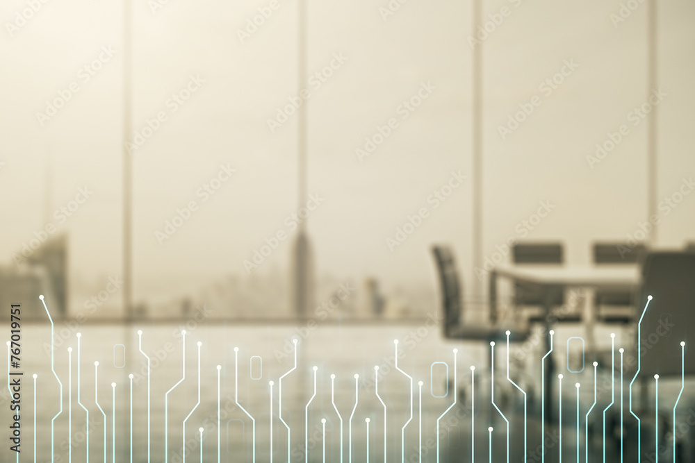 Aufkleber abstract virtual micro circuit sketch on a modern boardroom background, future technology and ai con