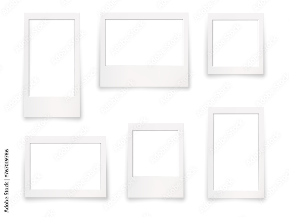 Poster Realistic photo frames mockup with empty squares. Vector isolated set of or instant photography borders with no content. Display or exhibition of product, memory design camera style