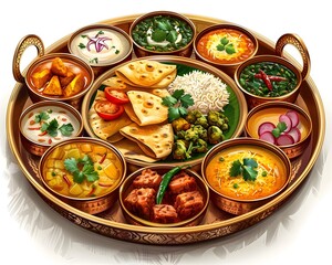 Fototapeta na wymiar A Vibrant Indian Thali A Harmonious Blend of Authentic Flavors and Cultural Traditions