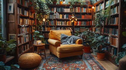 Cozy Living Room Filled With Books and Furniture