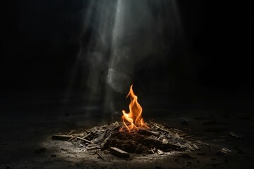 Playing light rays over the fire on a black background - obrazy, fototapety, plakaty