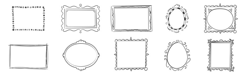 Simple doodle, sketchy square vector frames