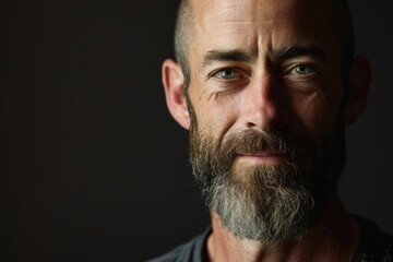 Portrait of a handsome man with a long beard and mustache.