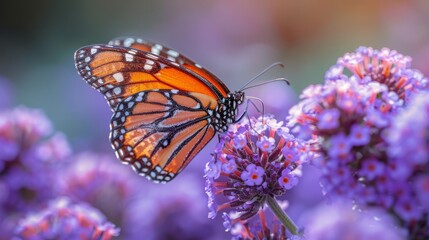 Fototapeta premium A beautiful butterfly with flowers in a natural environment in spring or summer