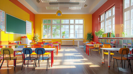 Modern and colourful classroom.