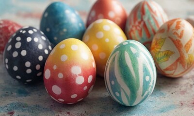 Fototapeta na wymiar Easter eggs. Watercolor Easter eggs set, colored and ornate by decorative flowers, dots, stripes in colorful colors. Happy Easter