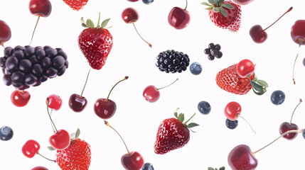 combination of different fruits floating in a white void, tile image, repeatable endlessly 