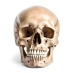Obraz premium Human Skull Isolated on White Background for Scientific Study