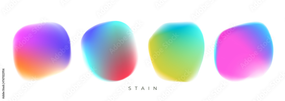 Poster set of blurred color stains. bright color gradients. vibrant defocused shapes for creative graphic d