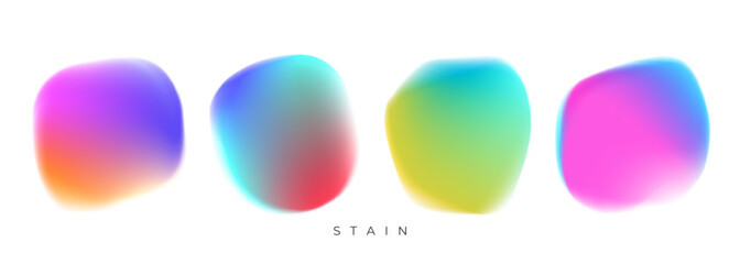 Set of blurred color stains. Bright color gradients. Vibrant defocused shapes for creative graphic design. Vector illustration.