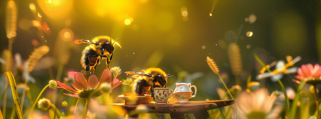 Bumblebees Enjoying Morning Tea in the Garden

