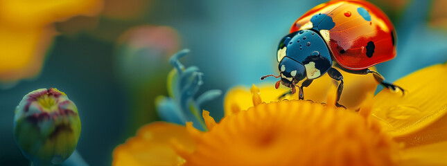 Obraz na płótnie Canvas Close-up of a Ladybug on a Vibrant Yellow Flower 
