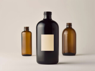 Mock-up of a brown glass bottle with a black cap