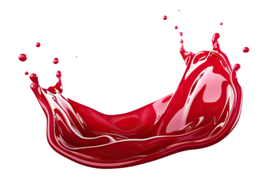 Vibrant and energetic splash of a red liquid similar to red berry jam, syrup, juice or punch, cut out