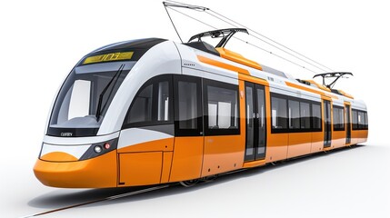 Orange and white Light Rail on white background, a mode of transport