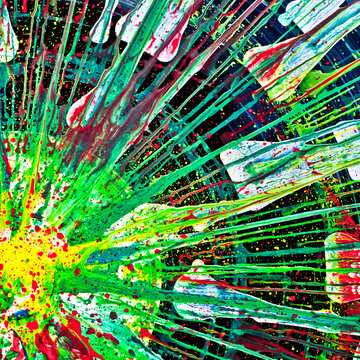 Abstract Art of Splattered Green, Yellow and Red Acrylic Paint