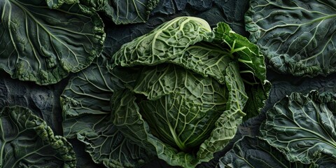 Obraz premium Fresh Organic Cabbage on Dark Surface