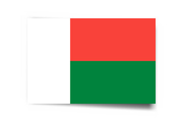 Madagascar flag - rectangle card with dropped shadow isolated on white background.