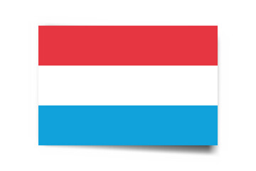 Luxembourg flag - rectangle card with dropped shadow isolated on white background.