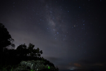 night sky landscape There were many starlights on the top of Milky Way Mountain. The night sky at...