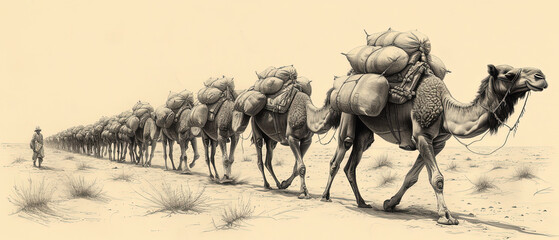 a a lot of camels that are walking in the desert