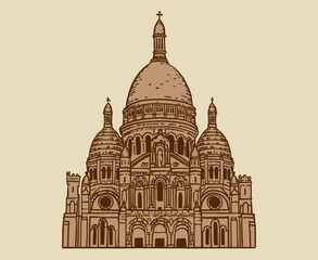 Hand drawn vector illustration of Montmartre Basilica in Paris