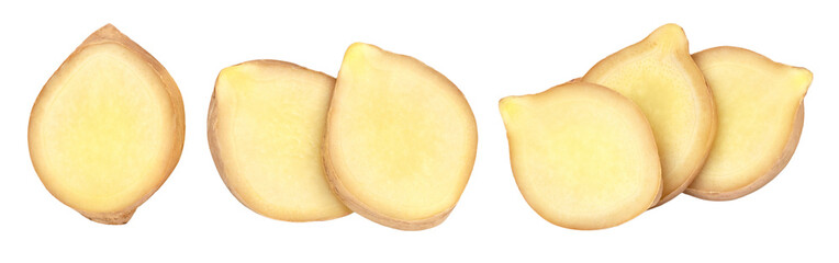 Fresh ginger pieces isolated, transparent PNG, collection, PNG format, cut out, Close-up
