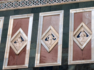 florence giotto tower detail near Cathedral Santa Maria dei Fiori, Brunelleschi Dome Italy