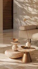 occasional table set , modern, texture, minimalism style, nature, product rendering, high detail, real, light luxury